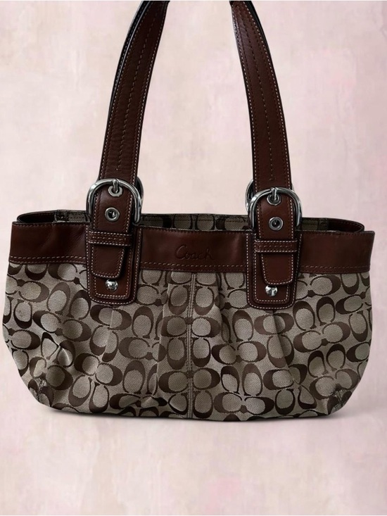Coach Handbags - Vintage Authentic Coach Signature Canvas Shoulder Bag in Brown and Tan